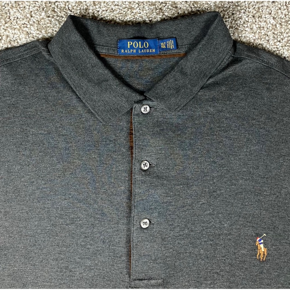 Polo Ralph Lauren Mens XLT Gray Long Sleeve Cotton Jersey Polo Shirt XL Tall